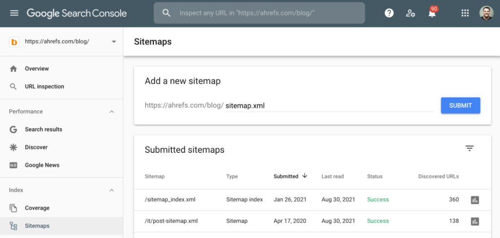 gửi sitemap cho google search console